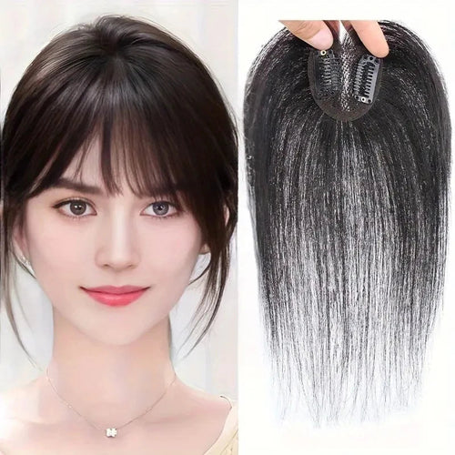 Straight Hairpiece with Bangs Invisible Hair Thickening