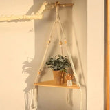 1 Set Wood Wall Shelf Macrame Swing Hanging Floating Display