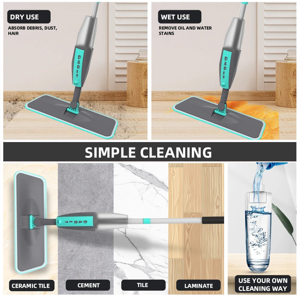 60° Rotation Flat Spray Floor Mop Broom For Cleaning
