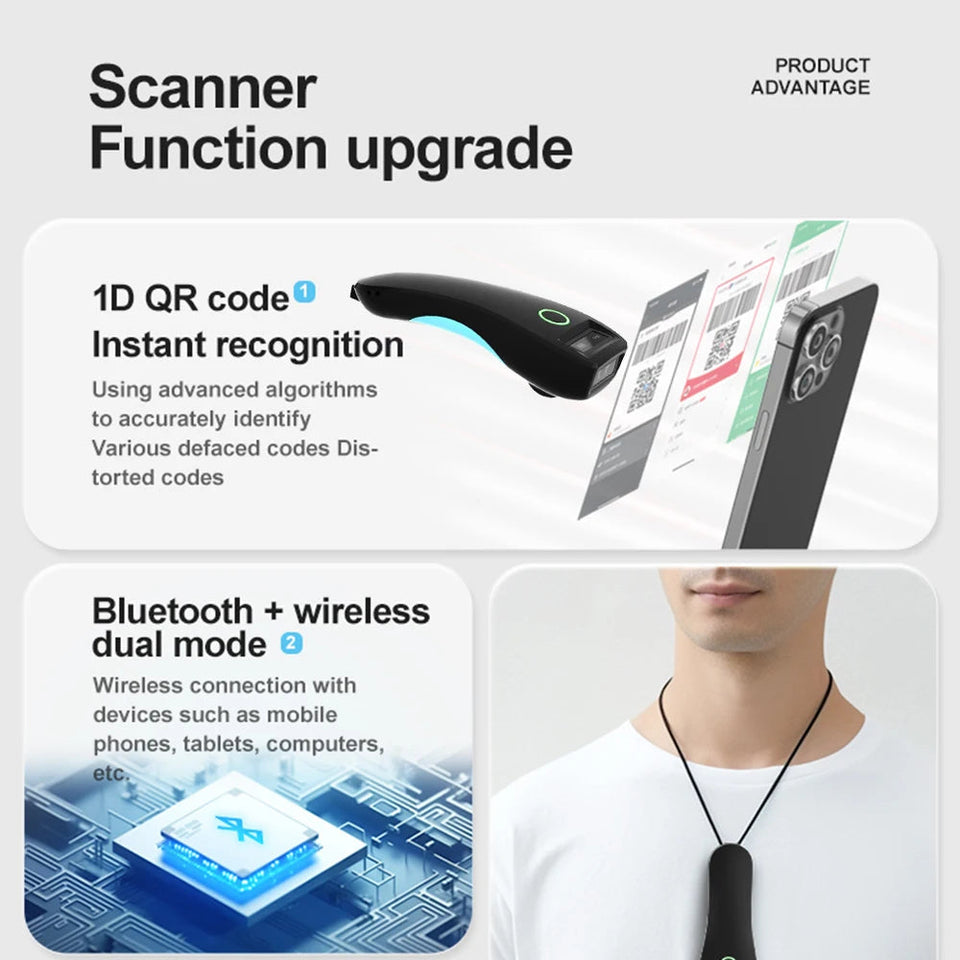 Mini Barcode Scanner W6 Wireless 1D 2D CMOS