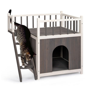 72x56x65cm 2-storey Cat House With Ladder