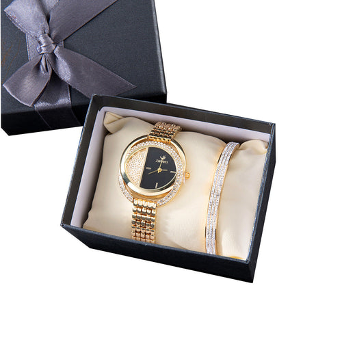 Oval Quartz Watch with Titanium Steel Bracelet Set